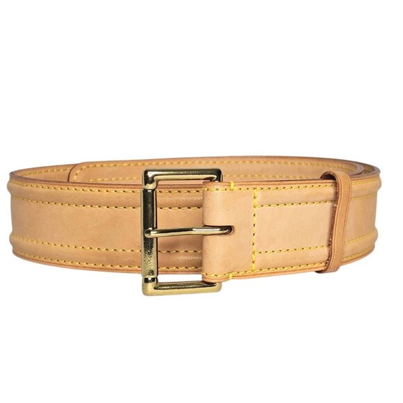 LOUIS VUITTON Vachetta Monogram Leather Belt Tan Size US Waist 25-28\